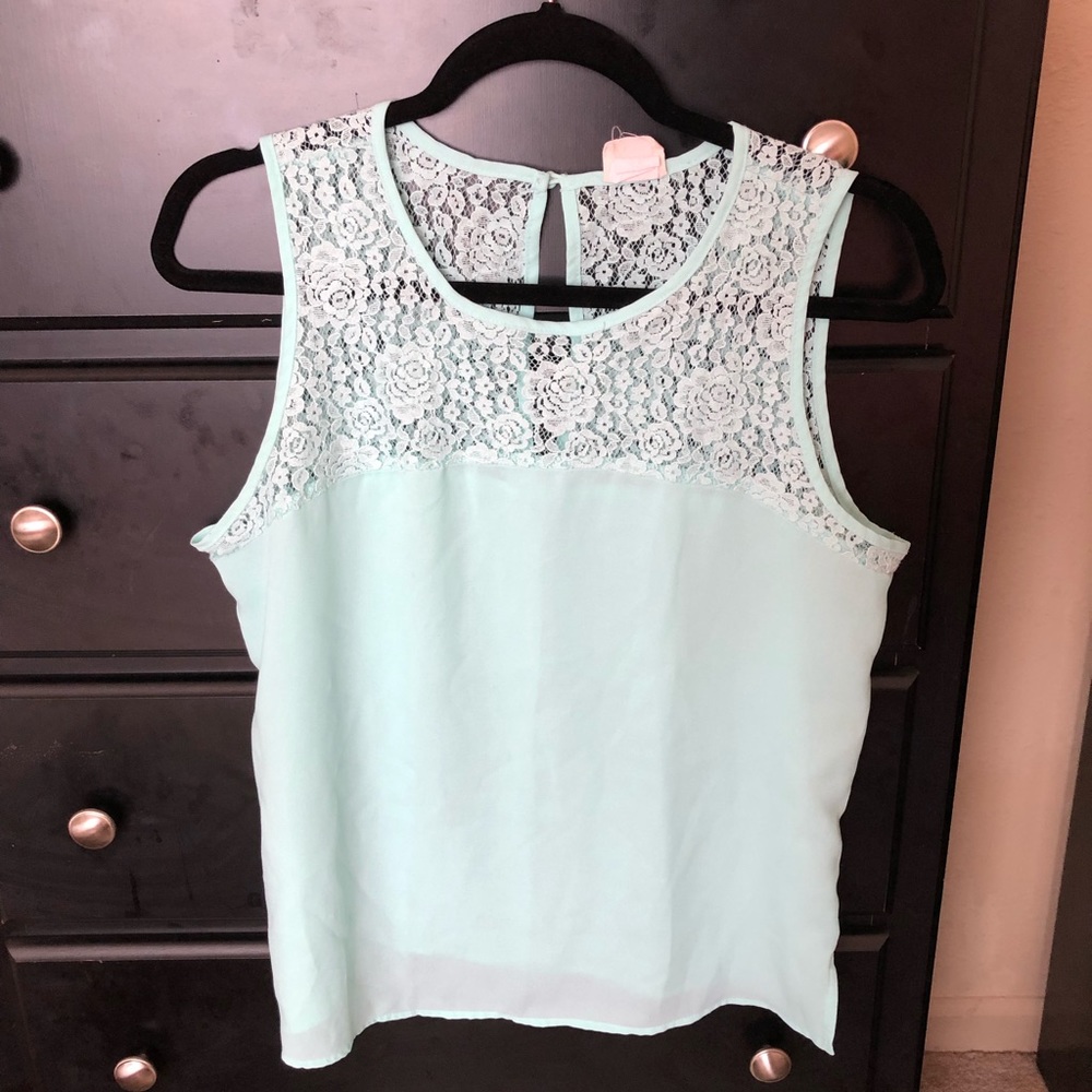 Mint Green Top w/ Floral Lace Detail